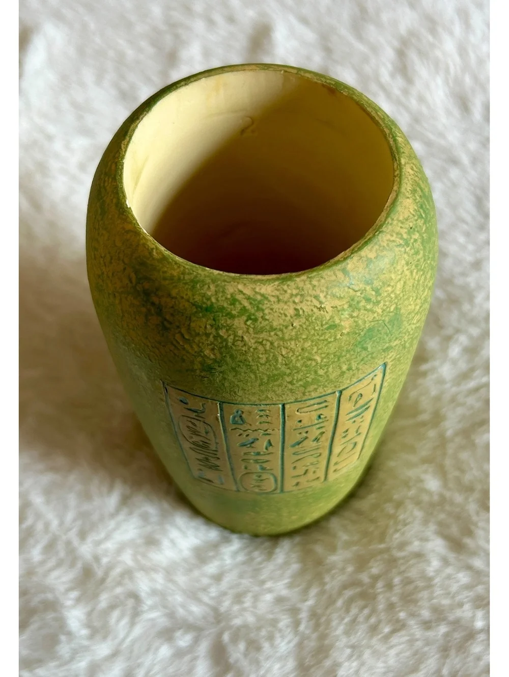 Vintage Summit Collection Green Ceramic Vase with Hieroglyphic Design